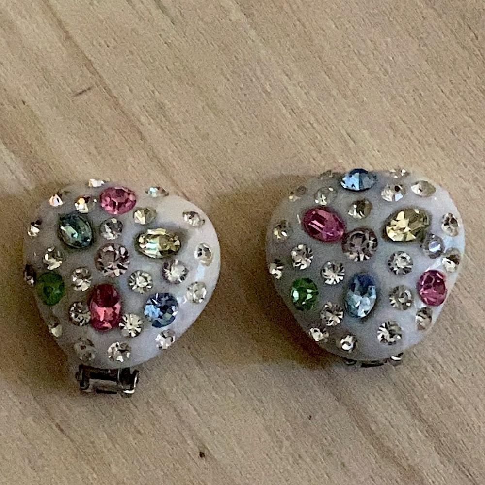Creamy Lucite Multi Color Rhinestone Vintage Mid-Century Earrings